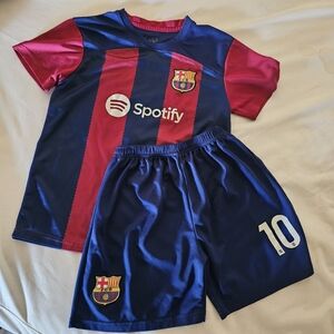 Messi Kids Short Sleeve Home Jersey & Shorts Set - Blue & Red